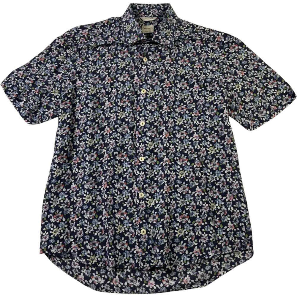 Culturata Floral Shirt Men's Size M 15 3/4 x 40 Made in Italy Cotton Silk blend